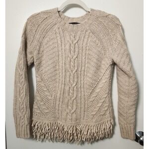 Banana Republic Wool‎ Alpaca Blend Sweater Women's Small Fringe Cable Knit Italy